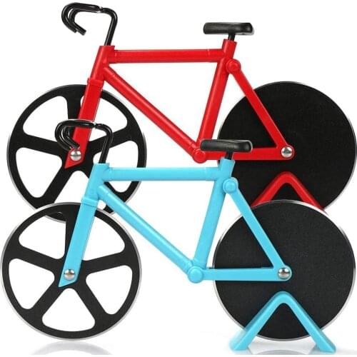 2pcs Bike Pizza Cutter Stainless Steel Blades with Non-Stick Coating Serveware with Kickstand Rounds Pastry Kitchen Tools