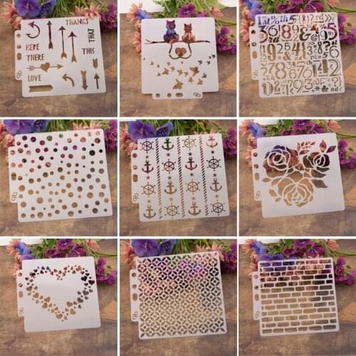 9pcs/set Heart Airbrush Painting Stencil DIY Scrapbooking Stamping Embossing Album Paper Template Album Craft Reusable Home Deco