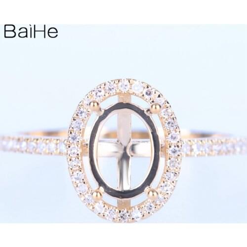 BAIHE Solid 14K Yellow Gold Oval Anniversary Women Trendy Fine Jewelry Elegant unique Semi Mount Gift Ring
