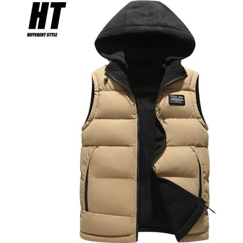 Brand Mens Winter Vest Sleeveless Jackets Thick Warm Down Coats Outwear Slim Hooded Solid Vests Men Zipper Cotton Waistcoat 3XL