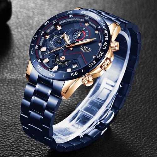 LIGE Mens Watches Top Brand Luxury Business Stainless Steel Waterproof Chronograph Male Quartz Clock Watch Men Relogio Masculino