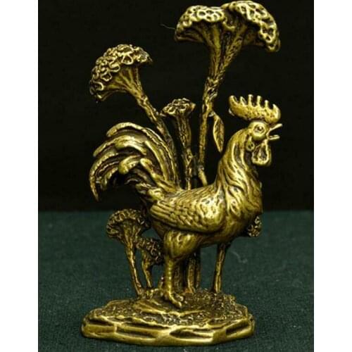 China Pure brass Cock flowers small Statue Ornaments