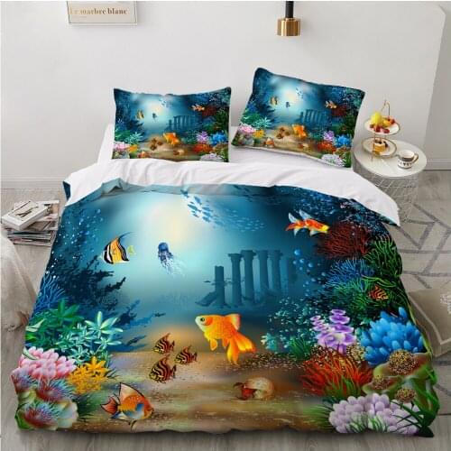 Childrens Bed linen set for home Bedding Set duvet cover 150*200 Bed Cover 4pcs for Kids Baby Cartoon Underwater world goldfish