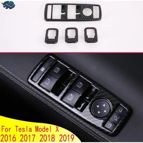 For Tesla Model X 2016 2017 2018 2019 Car Accessories Carbon Fiber Style Door Window Armrest Cover Switch Panel Trim Molding
