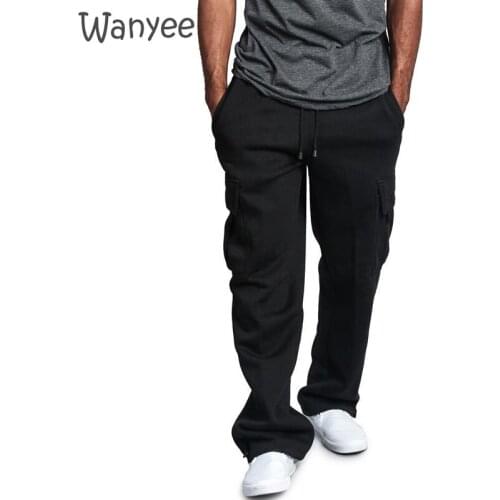 Joggers Pants Male Joggers Multi-pocket Pants Sweatpants Casual Men Drawstring Elastic Waist Solid Color Trousers Loose Movement