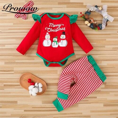 Prowow My First Baby Girl Christmas Costume Festival Newborn Clothing Set Flying Sleeve Bobysuit + Pant 0-18M Kids Girl Clothes