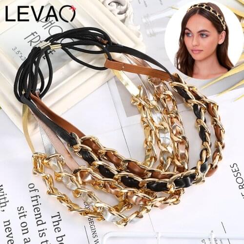Levao Womens Athenian Style Headband Elastic PU Chain Hair Bands Headwear Hairbands Ladies Hair Accessories