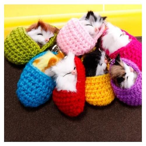 Hot Sell Cute Sleeping Kitten Hair Ball Keychain Pendant Wool Knit Slippers Sleeping Kitten Pendant