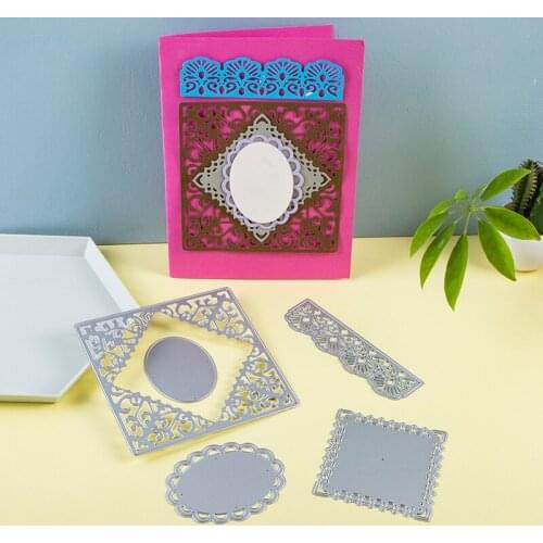 Metal Cutting Dies Lace Rectangle Oval Background Frame Dies Stencils for Scrapbooking dies Paper Photo Craft dies Template Dies