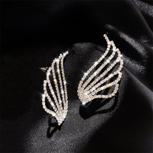 Trendy Hollow Rhinestone Wing Clip Earrings For Women Bling Fairy Jewelry For Party Date Beauty Gifts