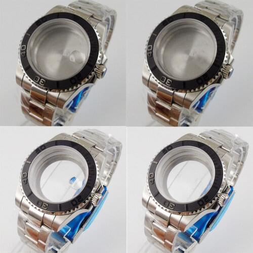 40mm Mens Wristwatch Case parts with steel bracelet fit for NH35 NH36 automatic movement sapphire glass ceramic bezel insert