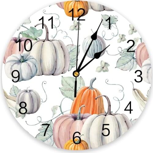 Thanksgiving Design Pumpkin Print Wall Clock Wall Art Silent Non ticking Round Wall Watch for Home Decortaion Best Gift