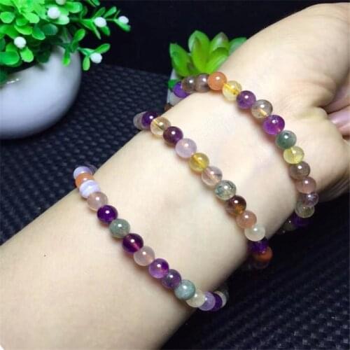 Natural Crystal Colorful Multi-Treasure Bracelet Quartz 6 MM Ｔhree-Ｒing Bracelet