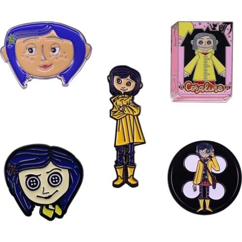 Adorable Coraline Enamel Pin Spooky Girl Button Eyes Doll Brooch spooky Halloween Horror Cartoon Animation Movie Character