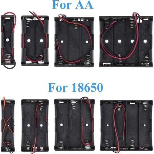 Plastic Standard Size AA/18650 Battery Holder Box Case Black With Wire Lead 3.7V/1.5V Clip 1PCS