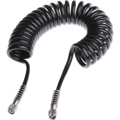 D08D 4 x 6mm Flexible PU Recoil Hose Spring Tube Black For Compressor Air Tool New