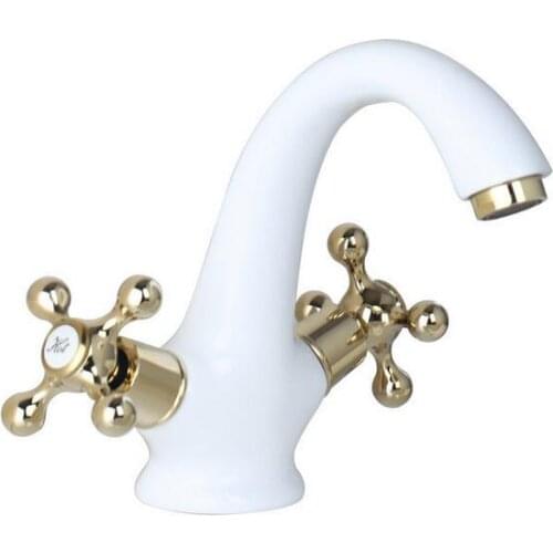 Baking white varnish basin faucet hot and cold, Antique wash basin faucet mixer water, Copper bathroom sink basin faucet white