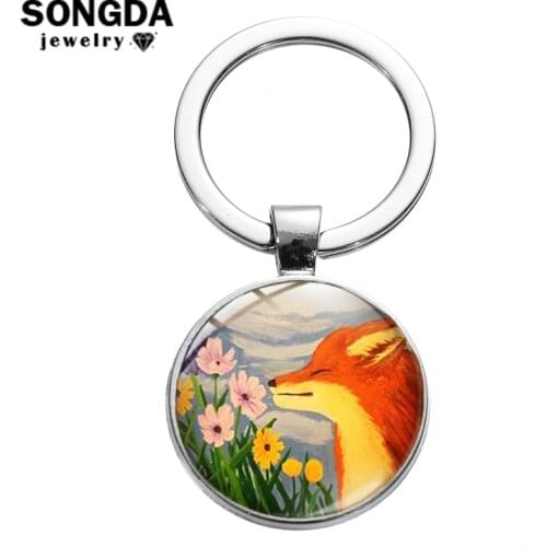 SONGDA Elegant Fox Keychain Zinc Alloy Anime Cartoon Printed Key Ring for Women Girl Bag Purse Charm Car Key Chain Cute Ornament