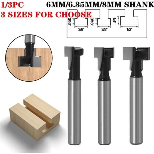 3pcs 6mm/6.35mm/8mm Shank T-Slot Keyhole Cutter Wood Router Bit Carbide Cutter For Wood Hex Bolt T-Track Slotting Milling Cutter