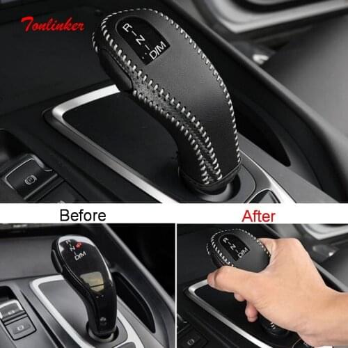Tonlinker Interior Car Gear Head Cover case Stickers for Haval F7/F7X 2018-19 Car Styling 1 PCS Leather Cover stickers
