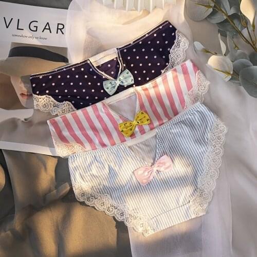 2021 Womens Cotton Underwear Sexy Lace Panties Low Waist Ice Silk Briefs Fashion Printing Underpants Female Bow Lingerie