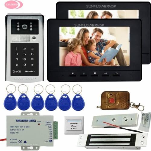 Video Call With a Monitor for The Door 7" Color Doorbell Video Home Intercoms IR Camera Rfid/Password Unlock+Magnetic Door Lock