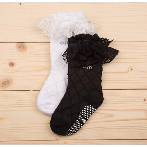 W109 Free shipping 4-7 year-old children in tube socks solid color lace princess socks children socks diamond lattice