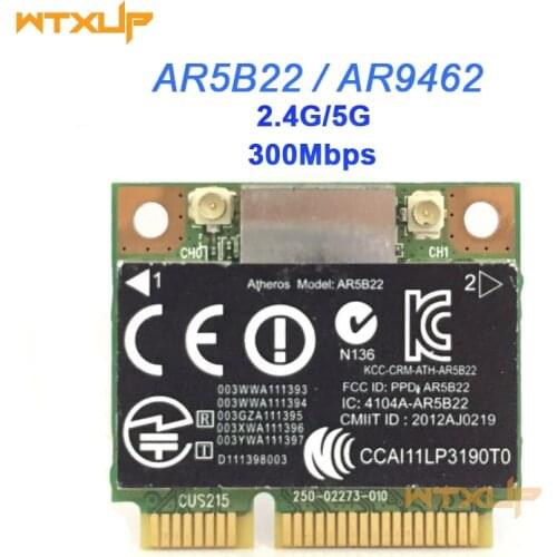 Atheros AR5B22 AR9462 300Mbps 802.11a/b/g/n Wlan card half Mini PCIE Wifi Bluetooth 4.0 Network Adapter For ASUS/Hp 2170p 9470m