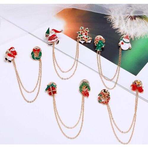 5 Styles Fashion Christmas Brooch Pins Santa Claus Christmas Bells Wreath Snowflake Brooches for Women New Year Party Gifts