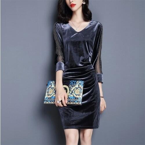 Women V-Neck Velvet Dresses Plus Size Elegant Autumn Winter Slim Fashion Casual Dress Party Dress Vestidos Femininos