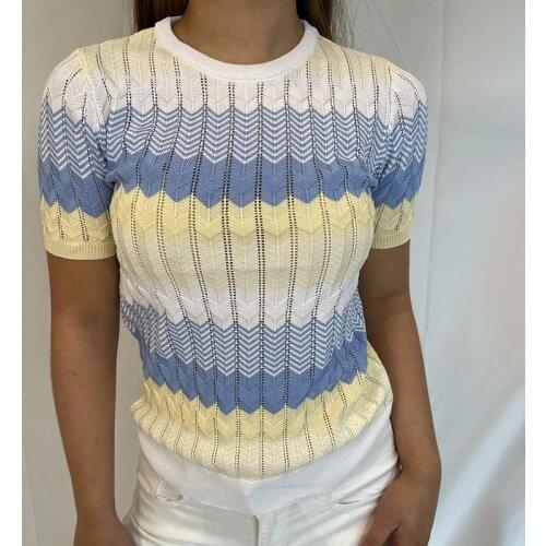 CP Short Sleeve O Neck Sweaters Women Vogue Spring Summer Sweater Women Elegant Pullover Slim Sweaters Female Ladies