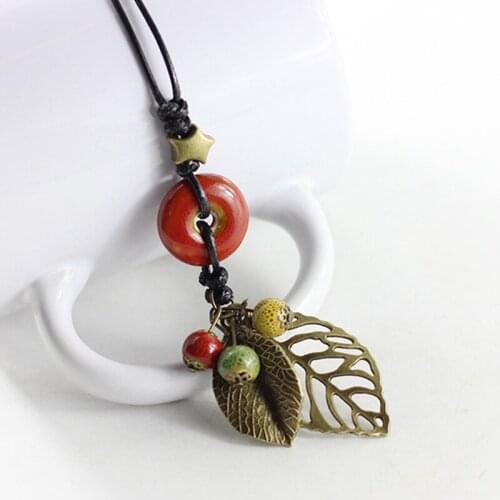 Women Leaves Necklace Female Clothes Hang Ceramic Pendant Long Sweater Chain Gift Jewelry Accessories