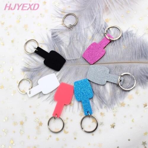 1piece)50mm Acrylic Nail Polish Keychain Glitter Blank Clear Monogram Keychain with Ring Gift Laser Cutout-KC028