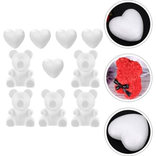 10pcs Foam Creative Model Handmade Bear Heart Ornament Arts and Crafts Supplies Rose bear love foam model
