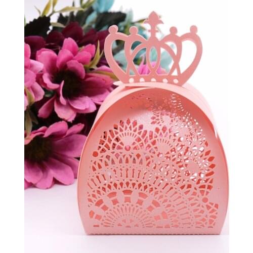 20Pcs Wedding Favor Boxes Hollow Out Crown Candy Boxes Paper DIY for Birthday Party Sweet Pink Gift Box Birthday Party Supplies