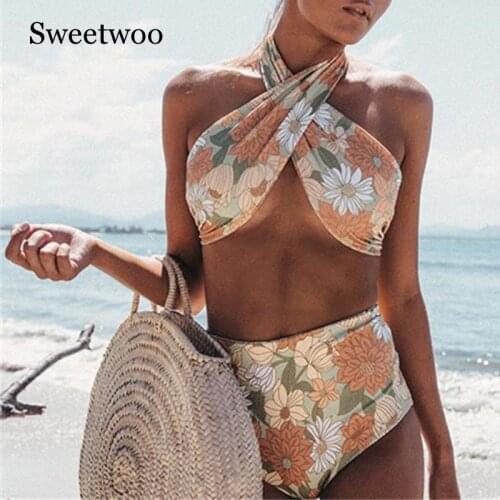 2020 Hot Sale Bodysuit Sexy High Cut Out Womens Sexy High Waisted Print 1 One Piece Swimsuit Green Swimwear Sexy Bathing Suit