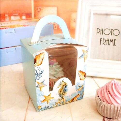 500 X Blue Ocean Series 2 Cavity Cupcake Muffin Packaging Boxes Bakery Package Favors Gift Box Decoration Supplies Wholesale