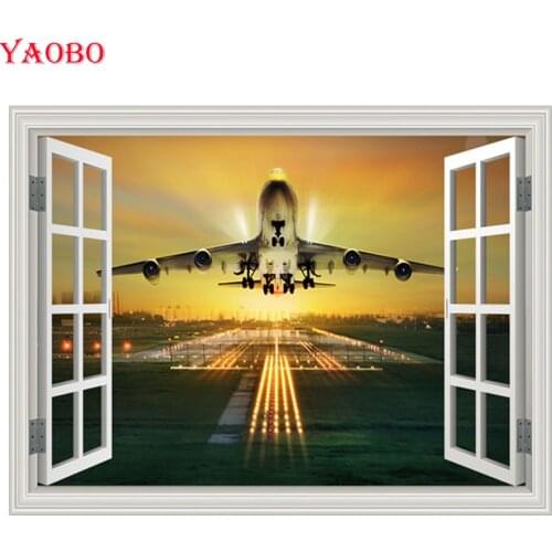 5D round square diamond embroidery Airplane Outside the window landscape diamond painting cross stitch mosaic pictures rhineston