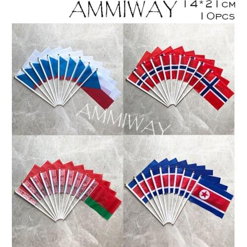 AMMIWAY 14x21cm 10pcs Czech Republic Norway Belarus North Korea Small National Flying Flag Small World Country Hand Flags