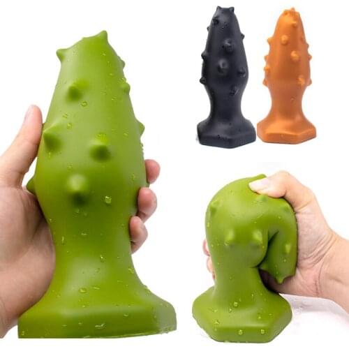Super Huge Green Liquid silicone Barbed Anal Butt Plug Soft Anal Dildo For Beginner Man Prostate Massage Anus Dilator Sex Toys