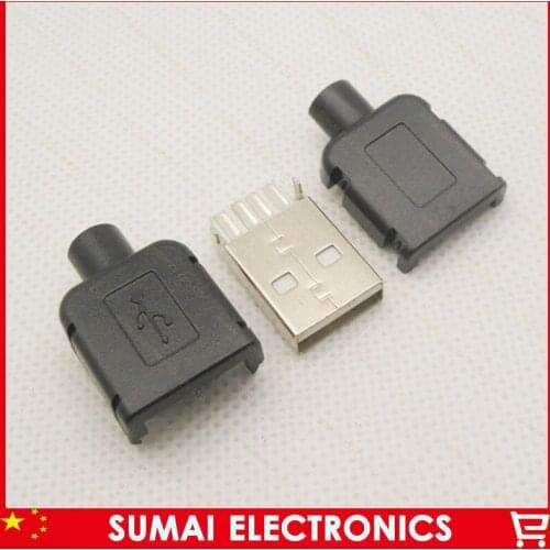 Free Shipping 50sets DIY 3 in 1 Type A Snap Type 4P USB Male Plug with Plastic shell Connector kit