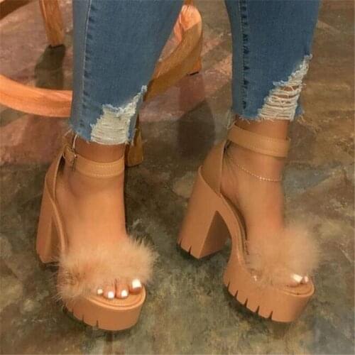 Hairy sandals womens sandals summer style thick-heeled high-heeled breathable women slippers comfortable platform womens shoes
