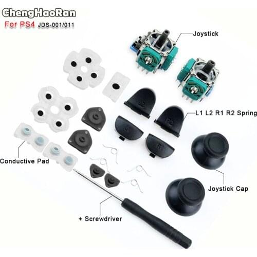 ChengHaoRan For PS4 Controller L1 R1 L2 R2 Trigger Buttons 3D Analog Joystick Thumb Sticks Cap Conductive Rubber Screwdriver Kit