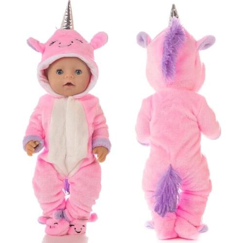 Baby Dolls Clothes 43cm 40cm Doll Cute pajama set for 18 Inch Girl Doll animal clothes shoes flip flop