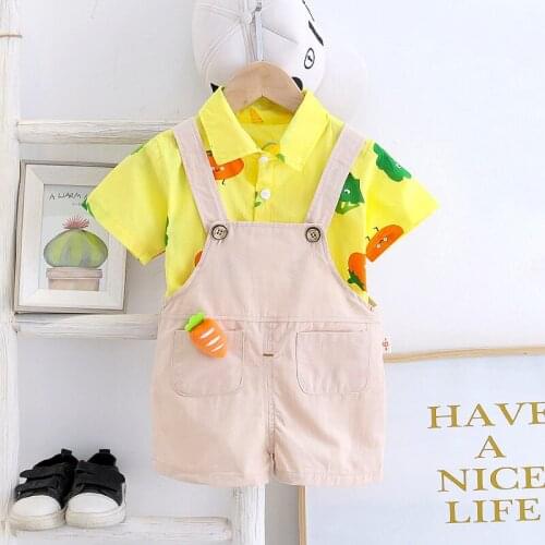 2020 Children Cotton Baby Boys GirlS Clothes Cartoon Printed shirt Bib Shorts overalls 2Pcs/sets Infant Kids Toddler Tracksuits