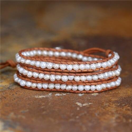 Exclusive Vintage Wrap Bracelets 4mm Freshwater Pearl Triple Statement Bracelet Bijoux Bohemian Bridesmaid Beads Jewelry