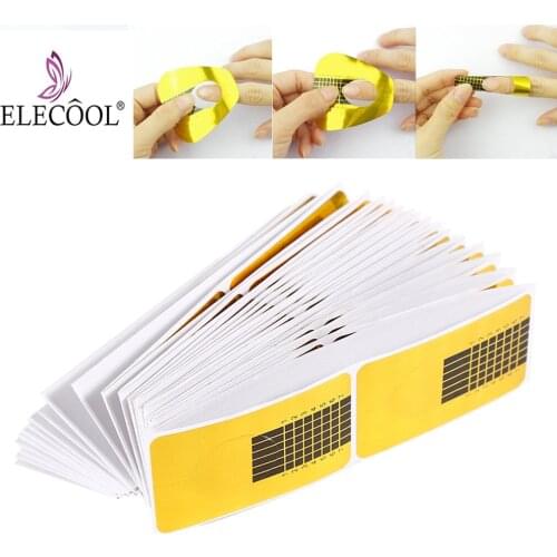 ELECOOL 100pcs/50pcs Golden Nail Forms Acrylic Curve Nail Art Tips Nail Extension Forms Guide Sticker Nail Art Sculpting Tools