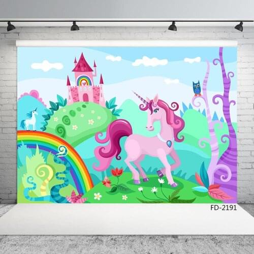 Castle Unicorn Paintings Photographic Backgrounds Vinyl Backdrops Photo Studio for Children Baby Photobooth Birthday Party Decor