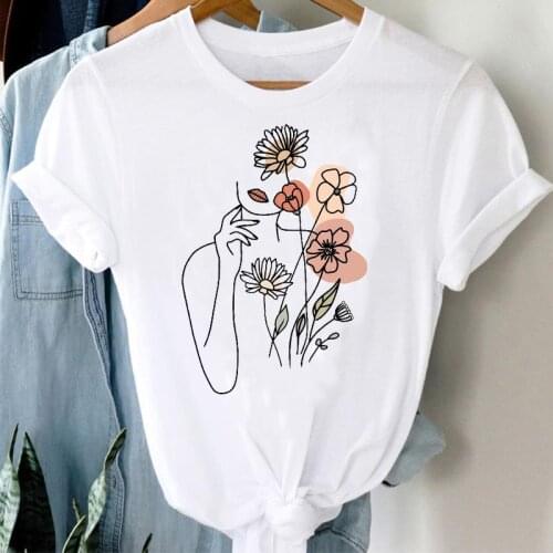 T-shirts Women Printing Watercolor Trend Clothing Flower 90s Fashion Clothes Graphic Tshirt Top Lady Print Female Tee T-Shirt