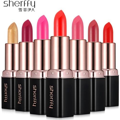 Sherffy Lipstick Lot Setting Color Virgin Kiss Tinted Lip Lip Balm Retro Makeup Golden Rose Lipstick Make-Up Quick Dry Metalic
